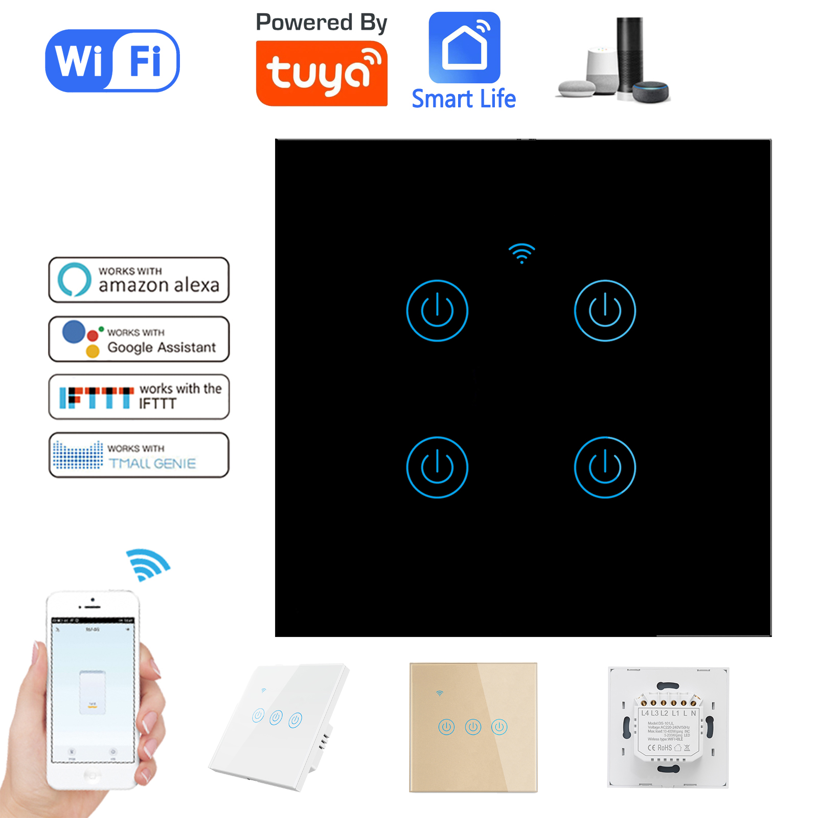 1 2 3 4 Gang Tuya Wifi Zigbee умный выключатель света без нейтрального настенного сенсорного переключателя с пультом дистанционного управления для умной домашней работы с Alexa