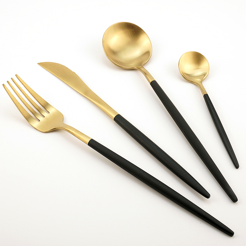 Wedding Gife Camping 24pcs Tea Coffee Black Dessert Travel Dinner Cutlery Set Knife Fork Spoon Cutlery Flatware Set