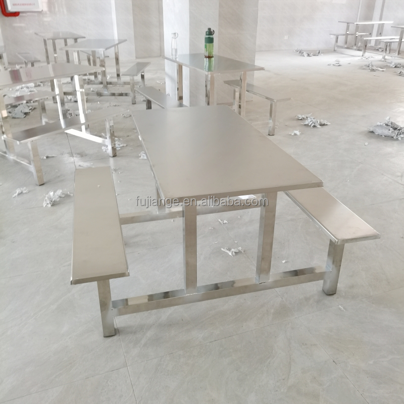 School Factory Fast Food Restaurant 4/6 People Canteen Conjoined Stainless Steel Dining Table and Chairs