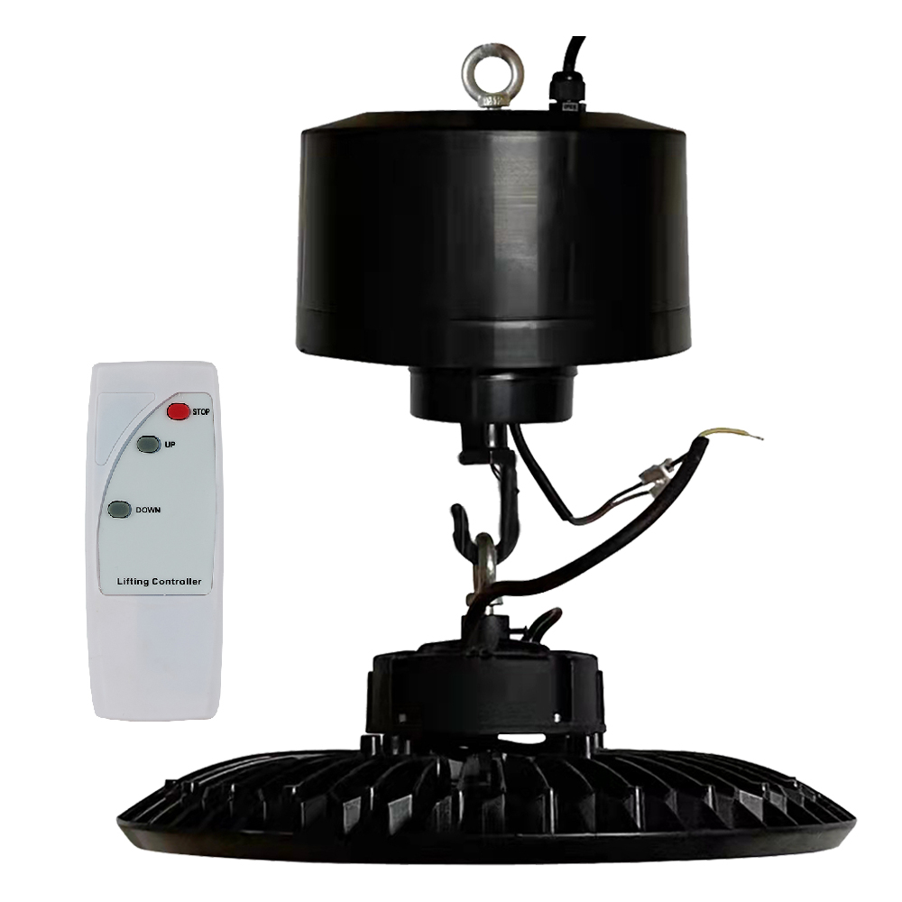 High Quality IP65 22M Remote Control Industrial Warehouse Factory Lighting Lifter Hoist High Bay Lighting Lifter Light Lifter