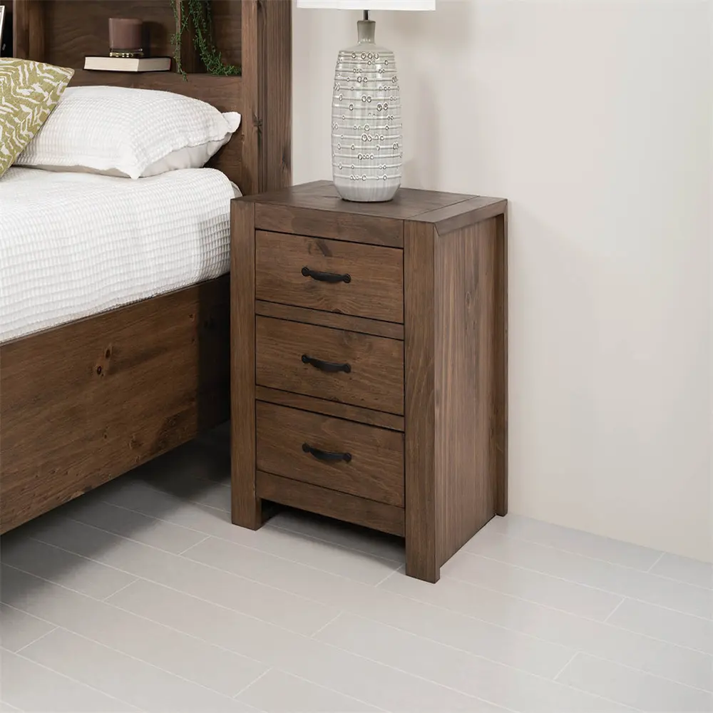 Luxurious Wooden Bedroom Furniture 3 Drawers Brown Nightstand Drawer Night Stand Bedside Table