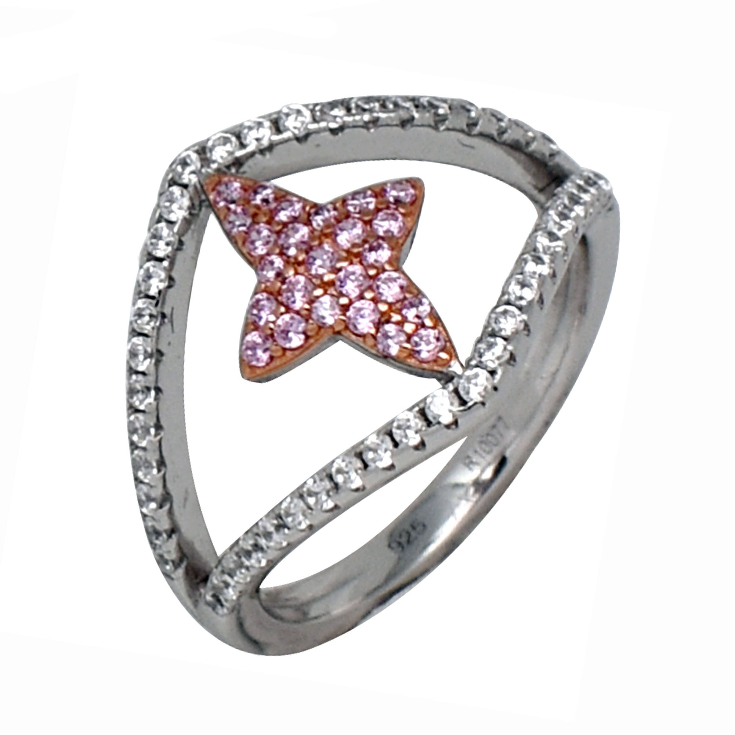 Magnificent Wholesale Paving Stone Rose Gold Plates Sterling Silver 925 Four Point Star Ring