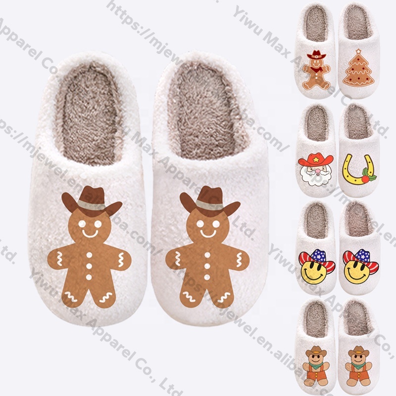 Woman's Christmas cowboys slippers ladies wholesalers custom home slippers fuzzy house furry slippers for women