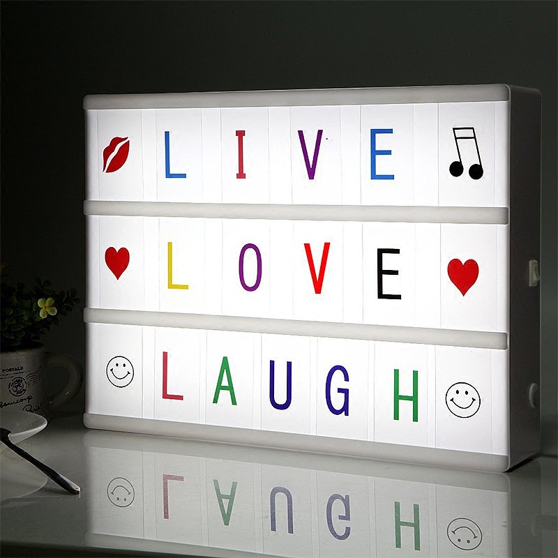 A4 Cinematic Light Box, Mini Cinema Light Up Sign with 192 Letters Numbers and Symbols for Home Decor,Wedding,Birthday Parties