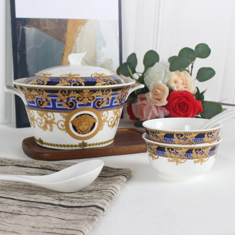2021 Ceramic Porcelain Ceramic Soup Tureen With Embossed Design