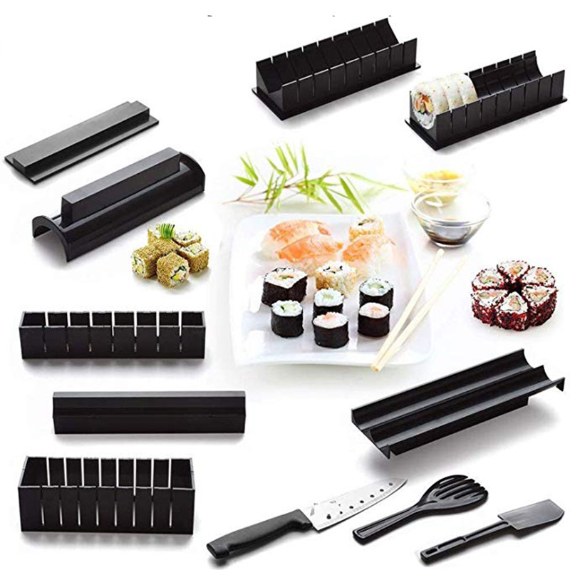 11pcs Sushi Maker Equipment Kit Japanese Rice Ball Cake Roll Mold Sushi Multifunctional Mould Making Sushi Tools