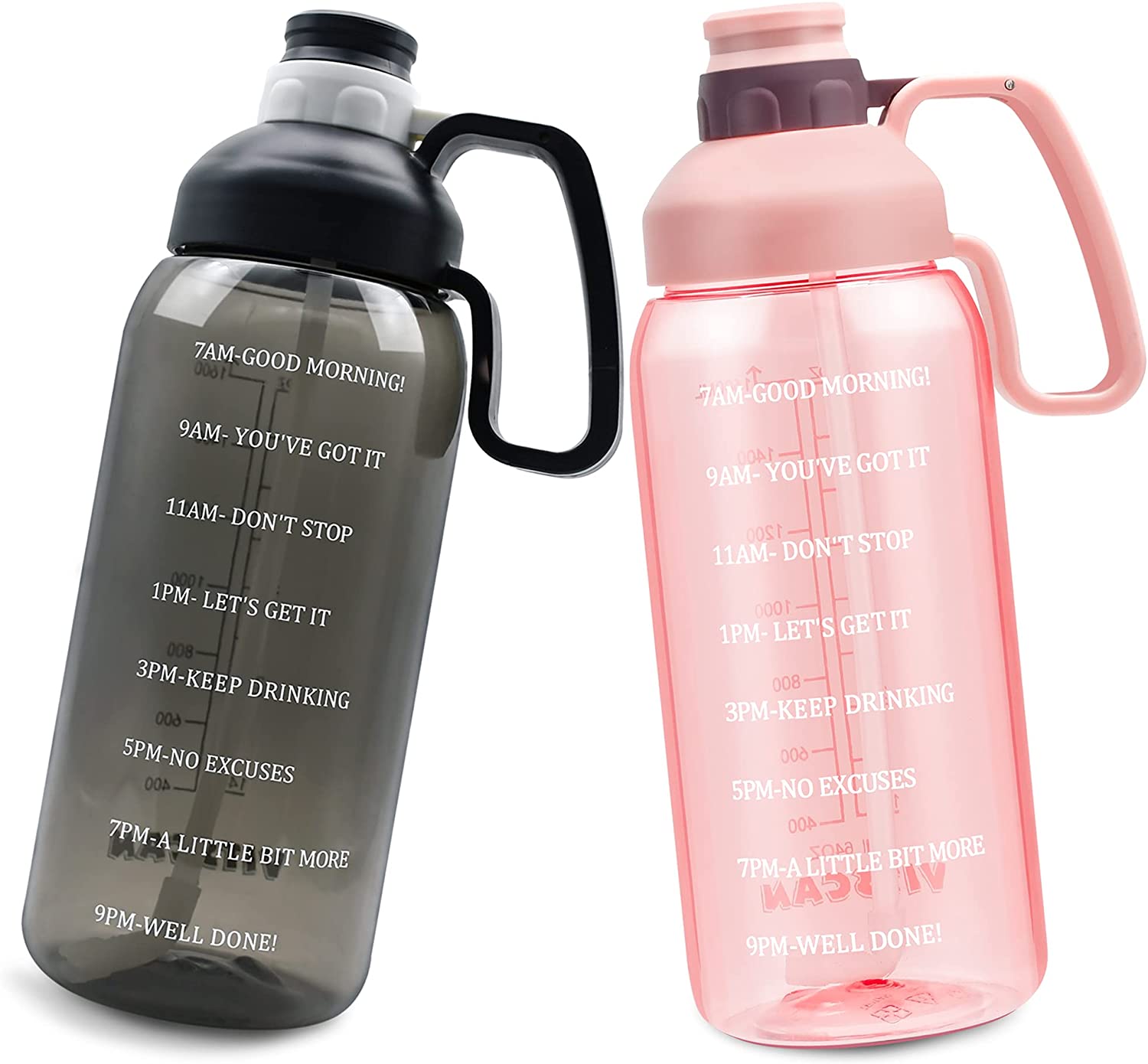Custom Logo 64oz Water Bottle Amazon Hot Selling Motivational BPA Free Plastic Half Gallon Water Bottle With Straw Time Maker