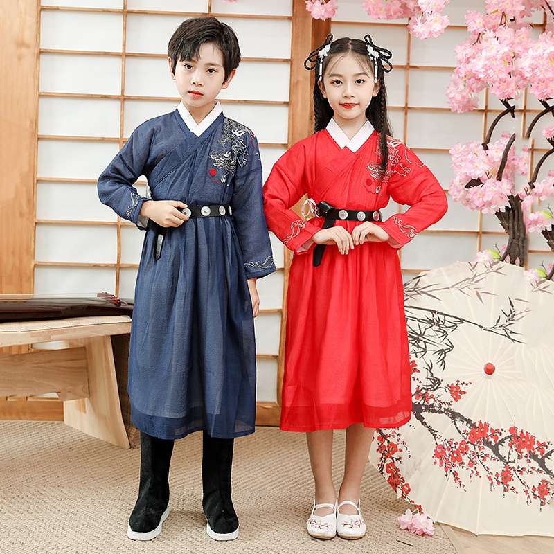 Оптовая продажа, одежда для мальчиков и девочек, детский костюм Hanfu, традиционная китайская одежда hanfu