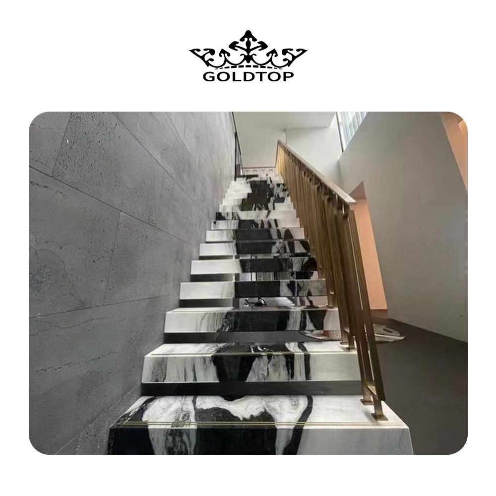 GOLDTOP OEM/ODM Panda White Marmor Marmol Popular White Marble Natural Panda White Marble With Black Veins For stairs