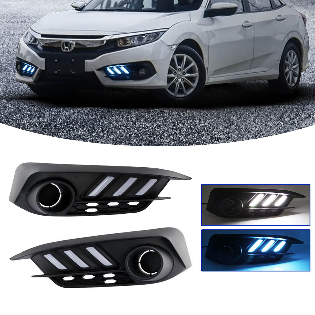 Светодио дный Автомобильные фары DRL дневные ходовые огни для Honda Civic 2016 2017 2018