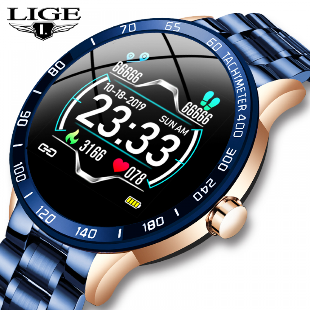 2021 LIGE Men Heart Rate Blood Pressure Stainless Steel Sport Fitness Tracker Waterproof Reloj Smart Watch