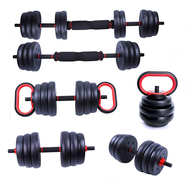 Newest Multifunctional 6 in 1 adjustable kettlebell dumbbell barbell set, plastic dumbbell set home gym, adjustable dumbbell