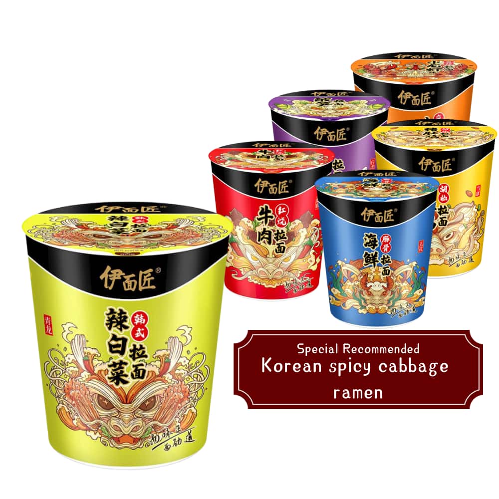 Delicious Korean spicy ramen fast cook Instant soup noodles Asian Fried noodles spicy soup ramen with cabbage big Cup noodles