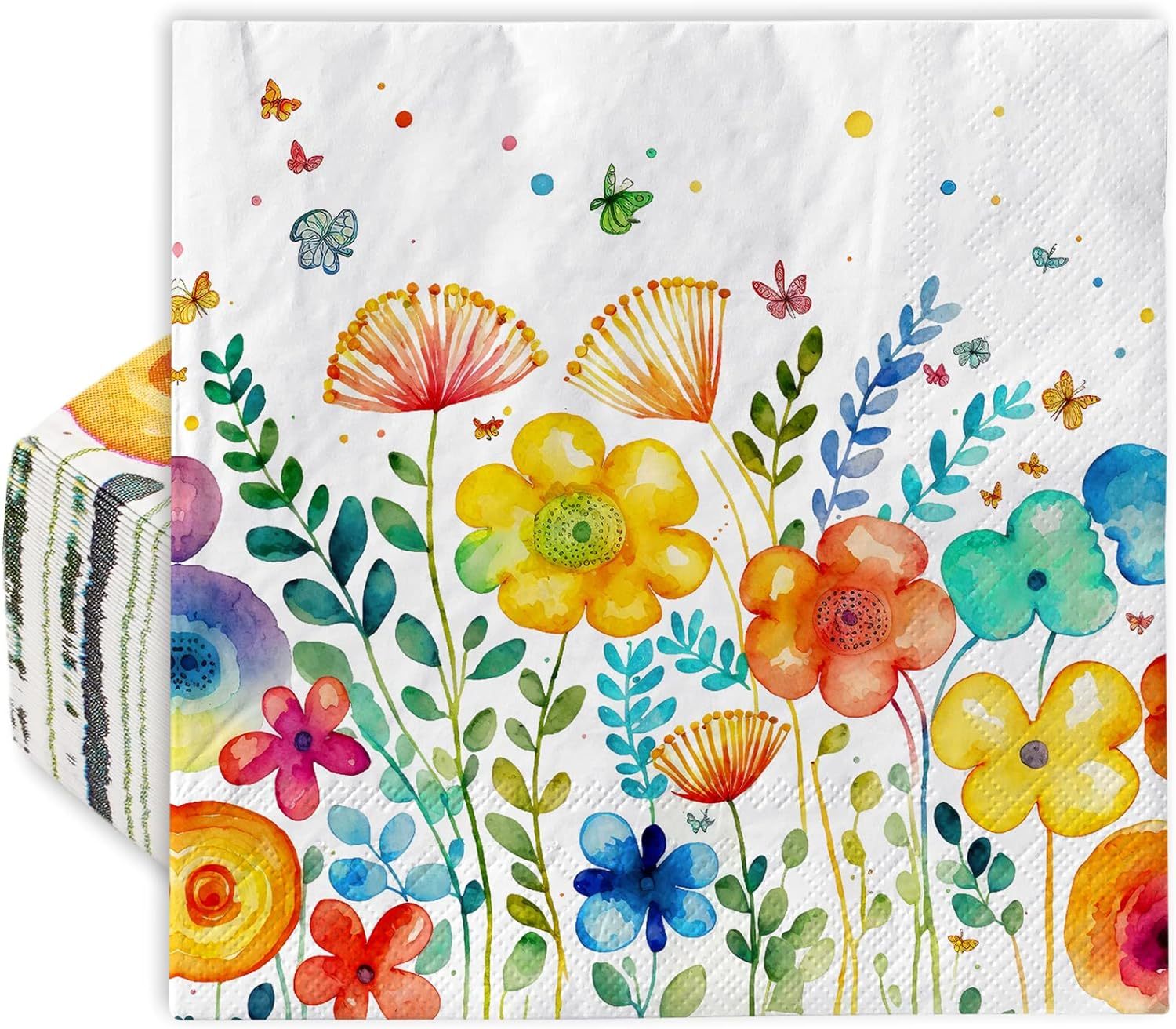 Floral Napkins Disposable Watercolor Flower Butterfly Paper Napkin Colorful Wild Flower Dessert Dinner Hand Napkin for Party