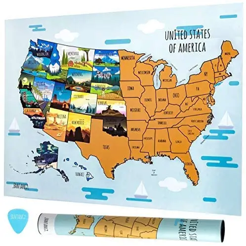 Great Professional Design Team Scratch Off Map of The US with States and Flags Travel Tracker Map Poster