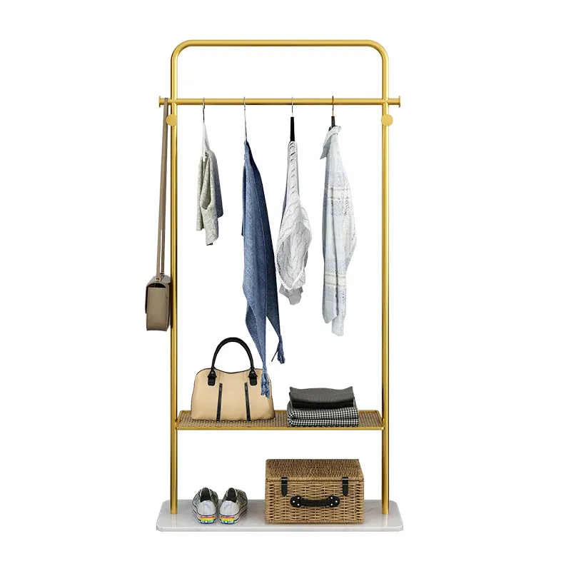 2022 new luxury standing coat rack Gold Clothes Rack Black Marble  clothing store display stand bedroom living room