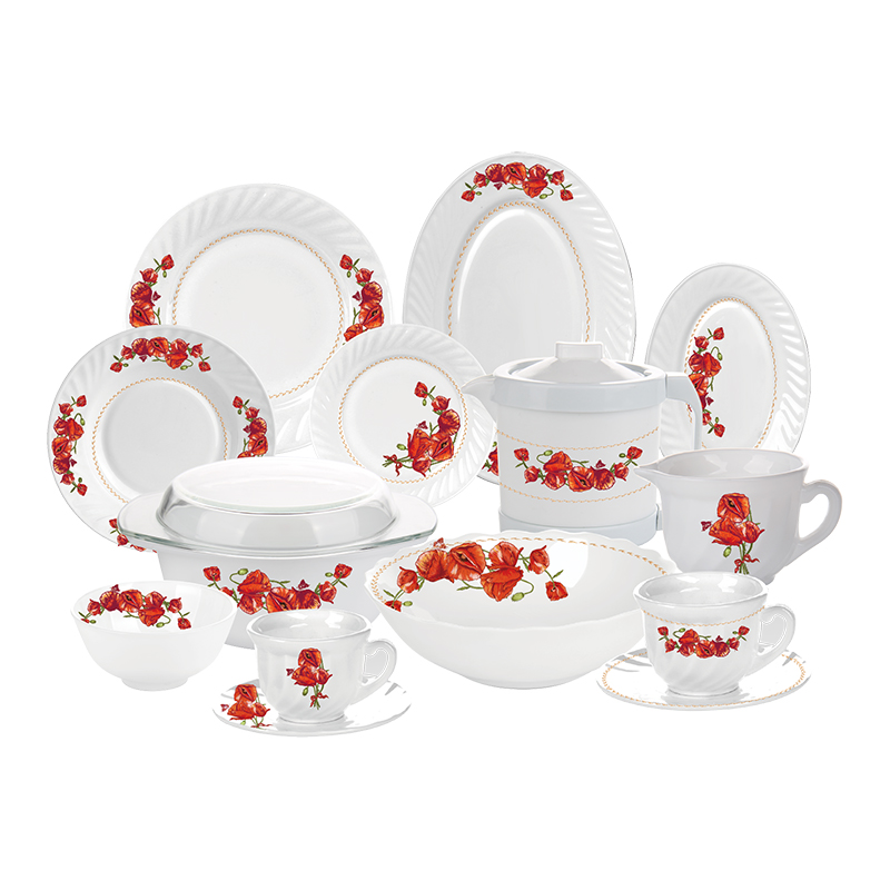 Cheap 58pcs decor opal glassware tableware tempered opal glass dinner set