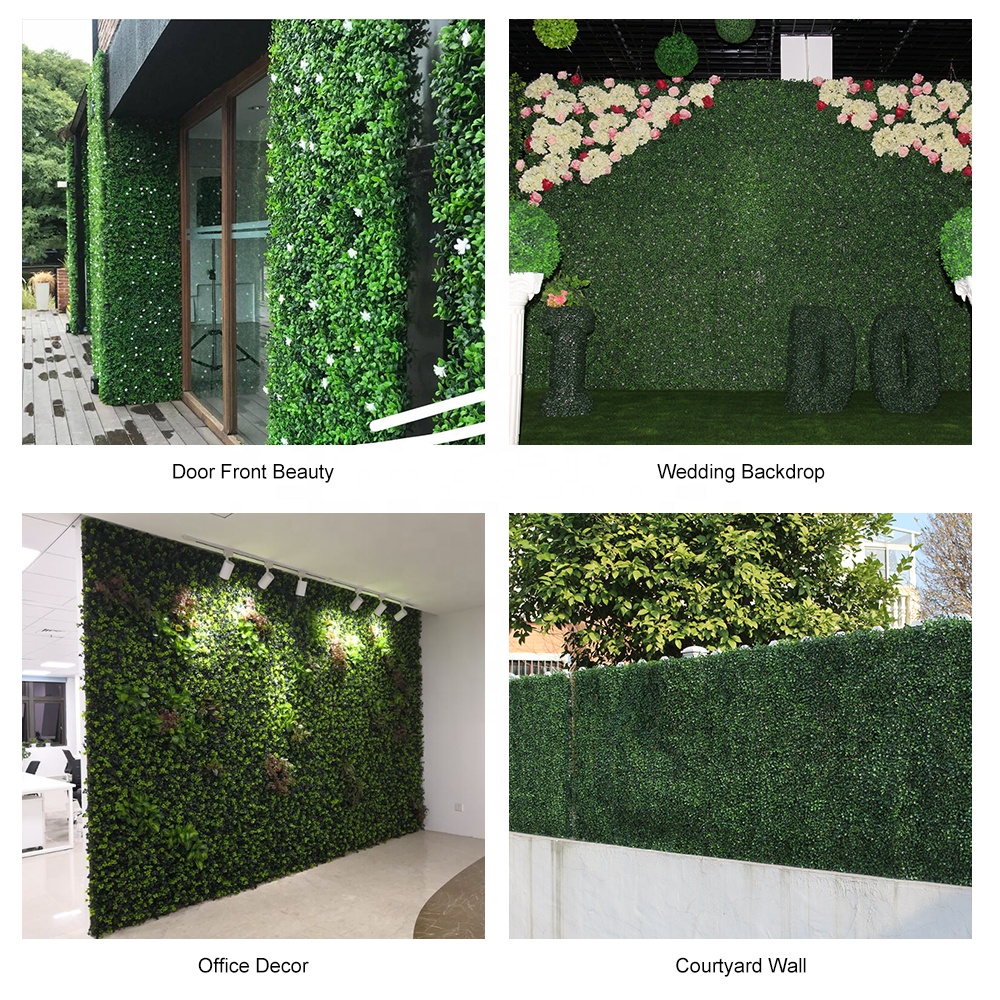 Decorative plastic artificial green plant boxwood hedge fence mat panel vertical garden wall for outdoor