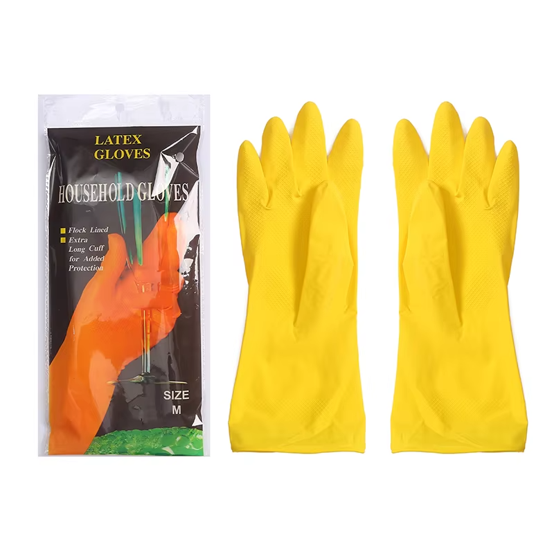 Yellow Household Latex Gloves Custom Gloves Waterproof Dish Washing Women Rubber Gloves Latex Natural Kitchen Cleaning 35g