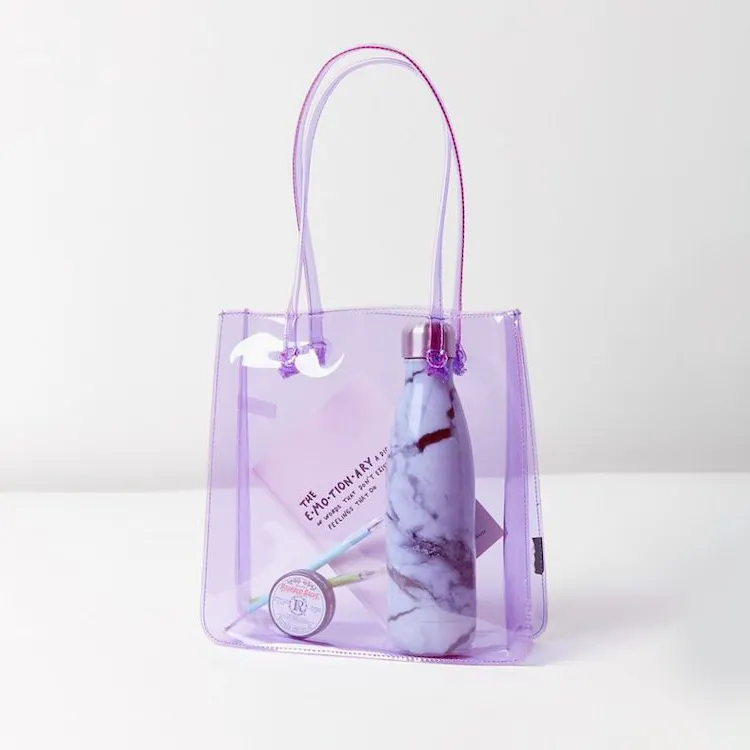 Custom Logo Transparent Candy Color PVC Waterproof Shopping Hand Bag Clear Handbag For Women
