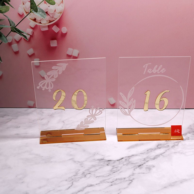 Custom standing acrylic table number for wedding dinner party