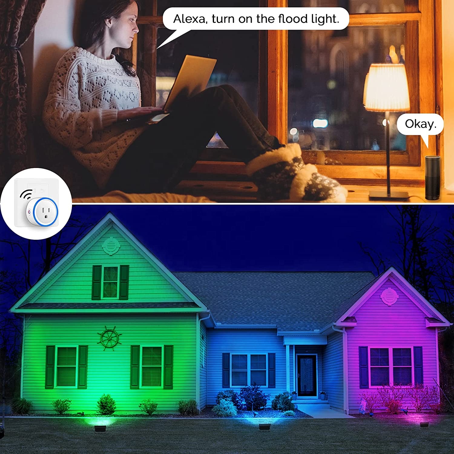 Уличный RGB Светодиодный прожектор 50 Вт Водонепроницаемый вертикальный меняющий цвет умный WiFi отражатель лампа с дистанционным управлением