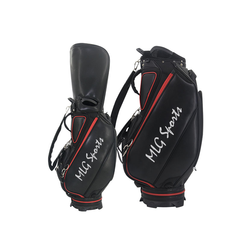 Customized Black and Red Pu Leather Tour Staff Golf Bags