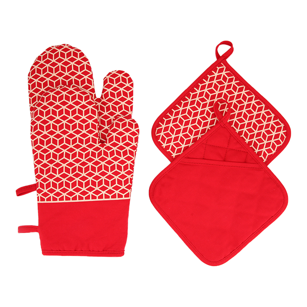 Christmas Red Cotton Epoxy Silicone Striped Pot Holders Gloves Heat Resistant Oven Mitts