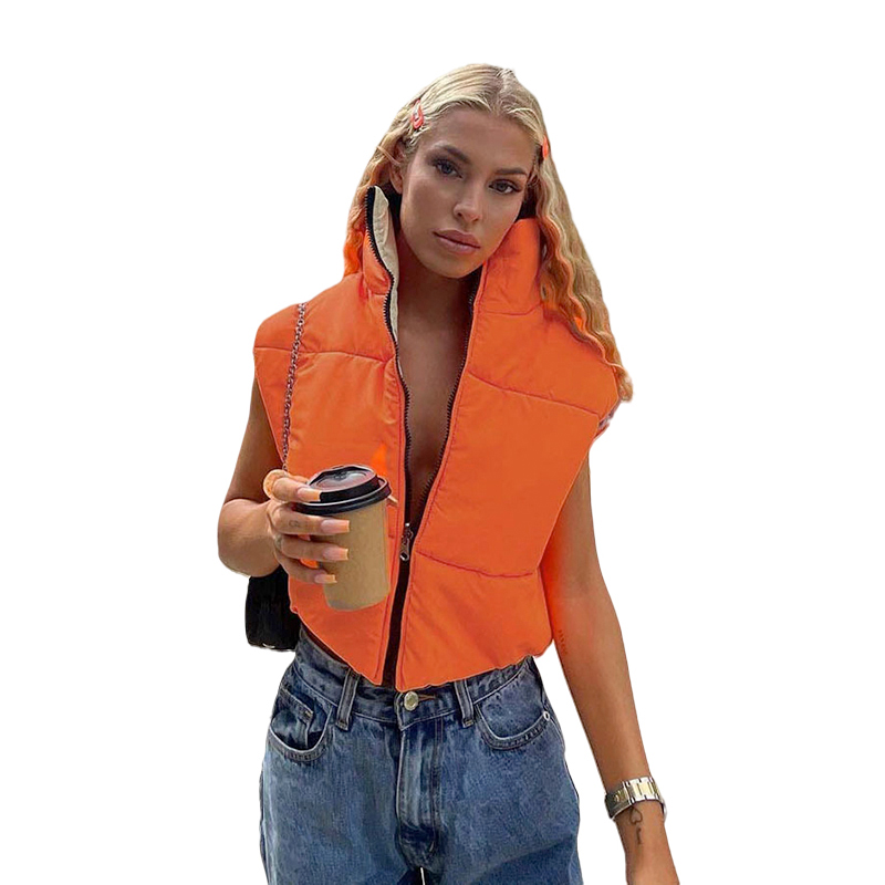 Fall Winter Clothing Warm Zip Up Puffer Streetwear Turtleneck Brand Women's Vests & Waistcoats