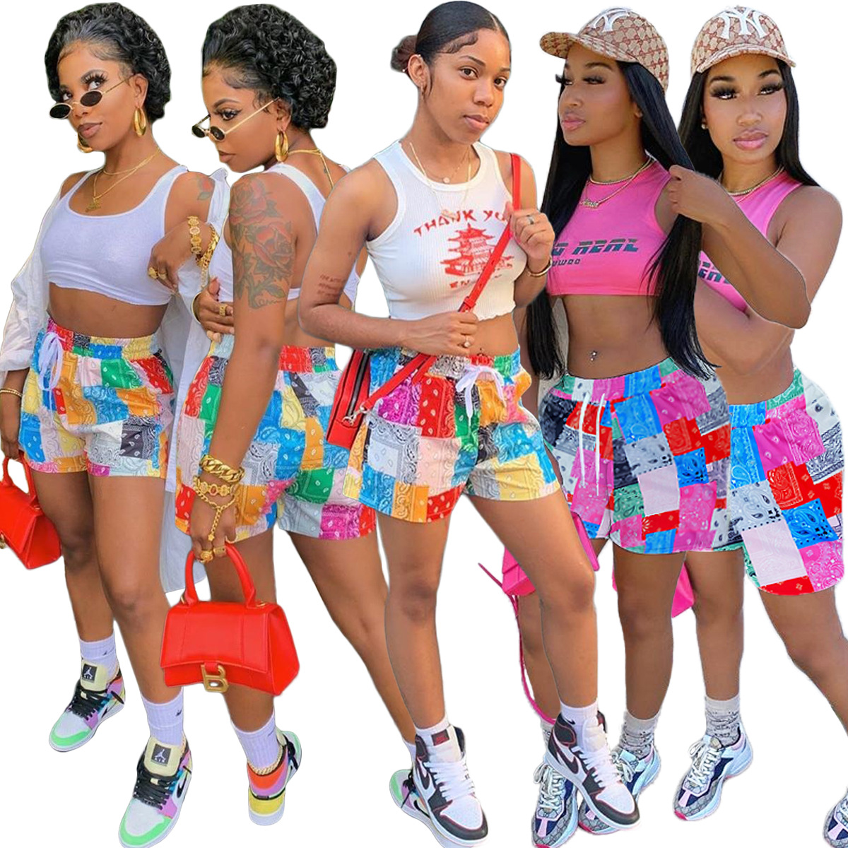 women's summer shorts 3XL Home Beach Patchwork Lace Biker Shorts Paisley Women's Shorts