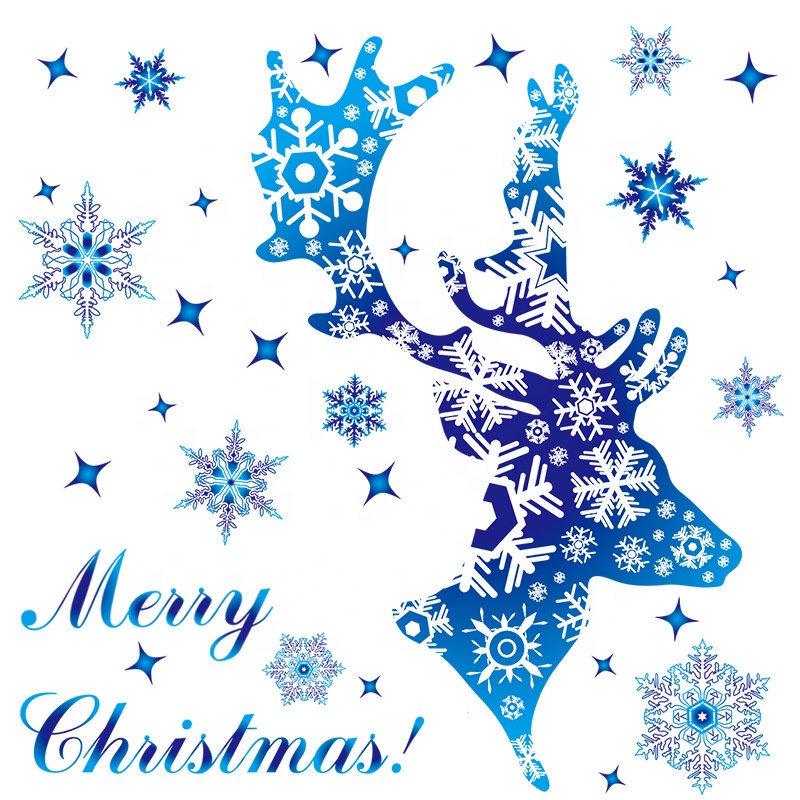 Snowflake Reindeer Xmas Window Clings Stickers Merry Christmas Decals For Holiday Glass Decorations
