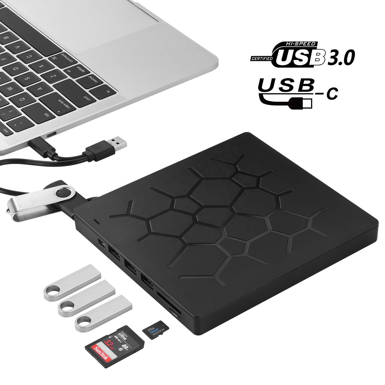 Новый тонкий внешний привод 9,5 мм для CD/DVD с USB 3,0 и Type-C для VCD/DVD/CD -ROM/-R/ + R /-RW устройство записи