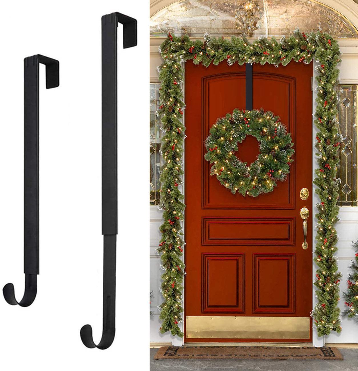 15" Wreath Black Hanger for Front Door Christmas Decoration Metal Over The Door Single Hook