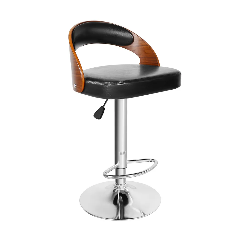 Factory height adjustable swivel leather bar stools with wood backrest