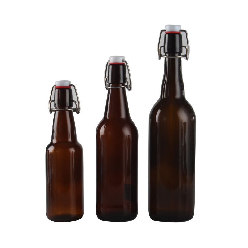 Home Brewing Glass Airtight Rubber Seal Amber 16 oz empty clear 500ml 330ml swing top Beer Glass Bottle with Easy Wire Swing Cap