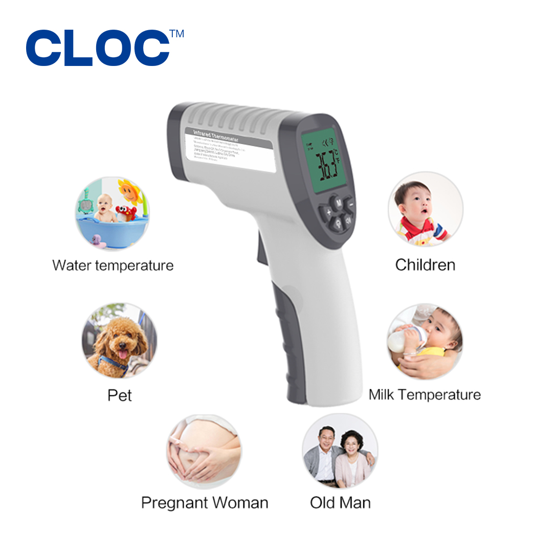 CLOC Three Color CE ISO Digital Non Contact Forehead Thermometer Instant Reading One Second Measurement Infrared Thermometer