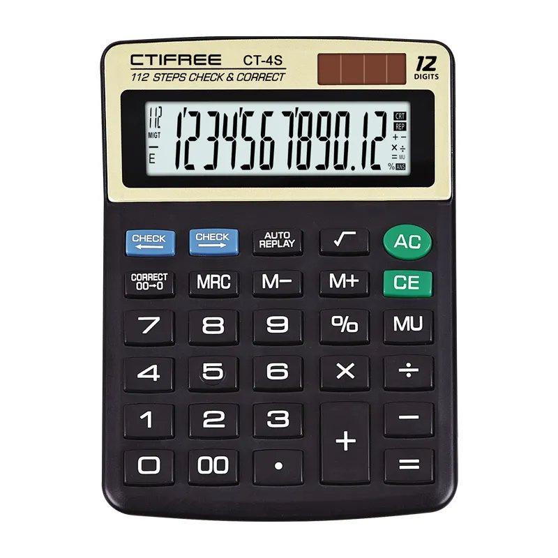 CTIFREE Standard Functional Desktop 12 digit calculator display solar calculator