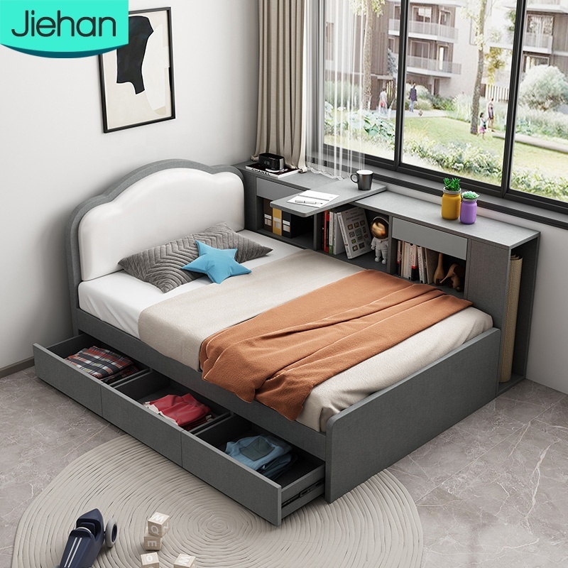Wholesale Luxury Cheap Wooden Storage Box Bed Design Baby Leather Wood Cot Double Beds Crib Bedroom Set Frame with Factory Price