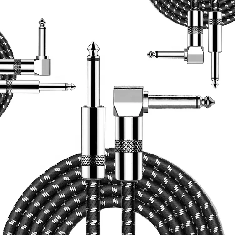 Прочный Плетеный 3 м 10 футов 1/4 дюйма TS прямоугольный разъем Соединительный гитарный кабель