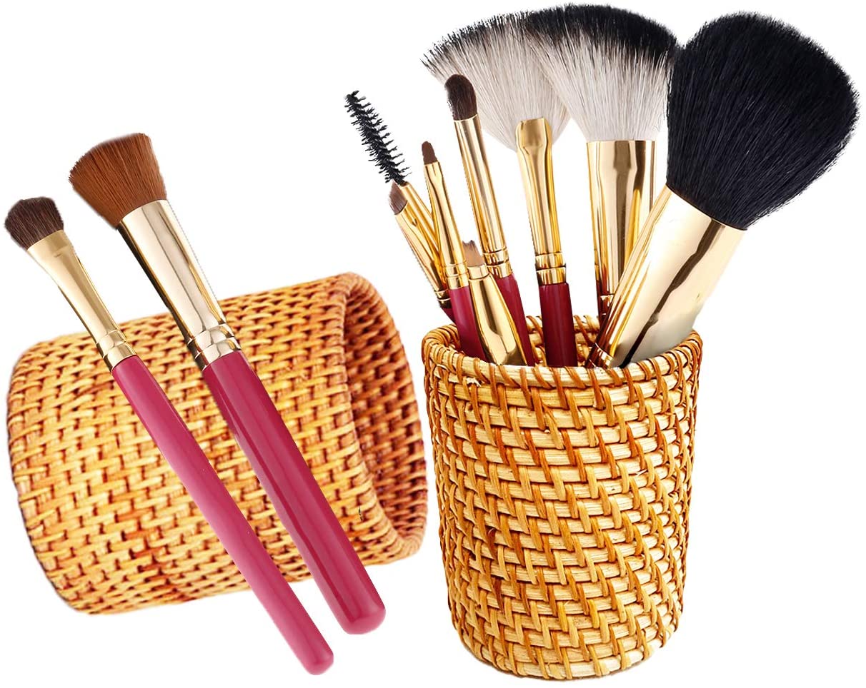 Natural Rattan Pen Holder Makeup Brush Holder Rattan Pen Holder Multi-Functional Woven Rattan Cylinder
