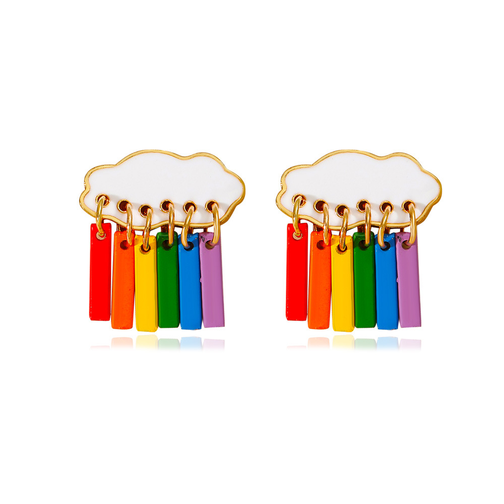Korean Style Exquisite Rainbow Pendant Cloud Raindrop Cute Earrings For Women