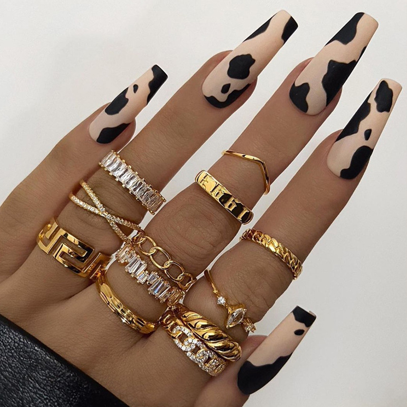 Coffin nail tips full cover 24pcs long nail decals Leopard print party wholesale press on nails kit handmade for ballerina