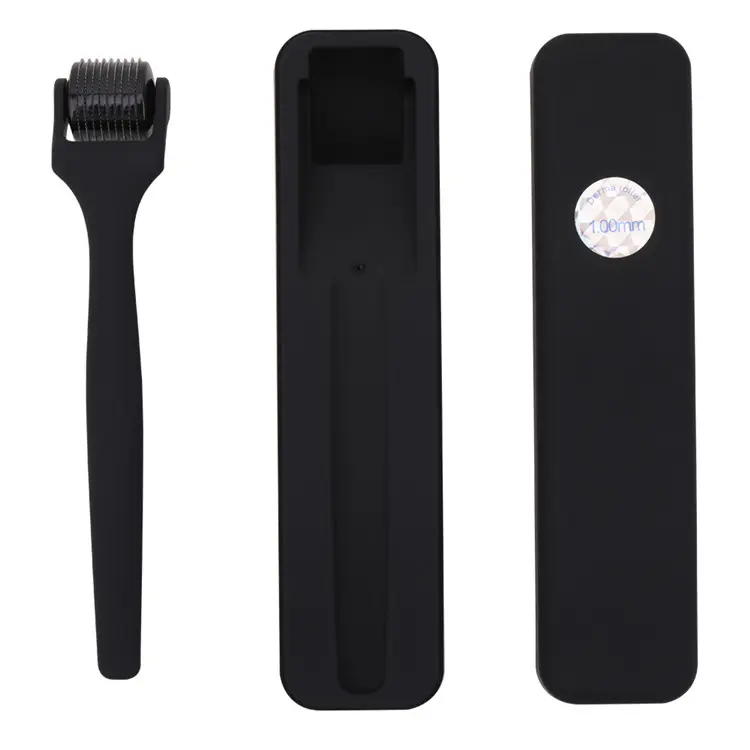 Custom Logo Matte Black 0.5mm 1mm 540 Micro Needle Massage Beard Roller Derma Roller For Beard And Hair Regrowth