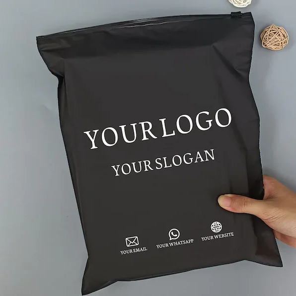 Customized Printing Logo Plastic Zipper Slider Frosted Matte Black Zip Lock Compostable Packaging Bag For Clothes
