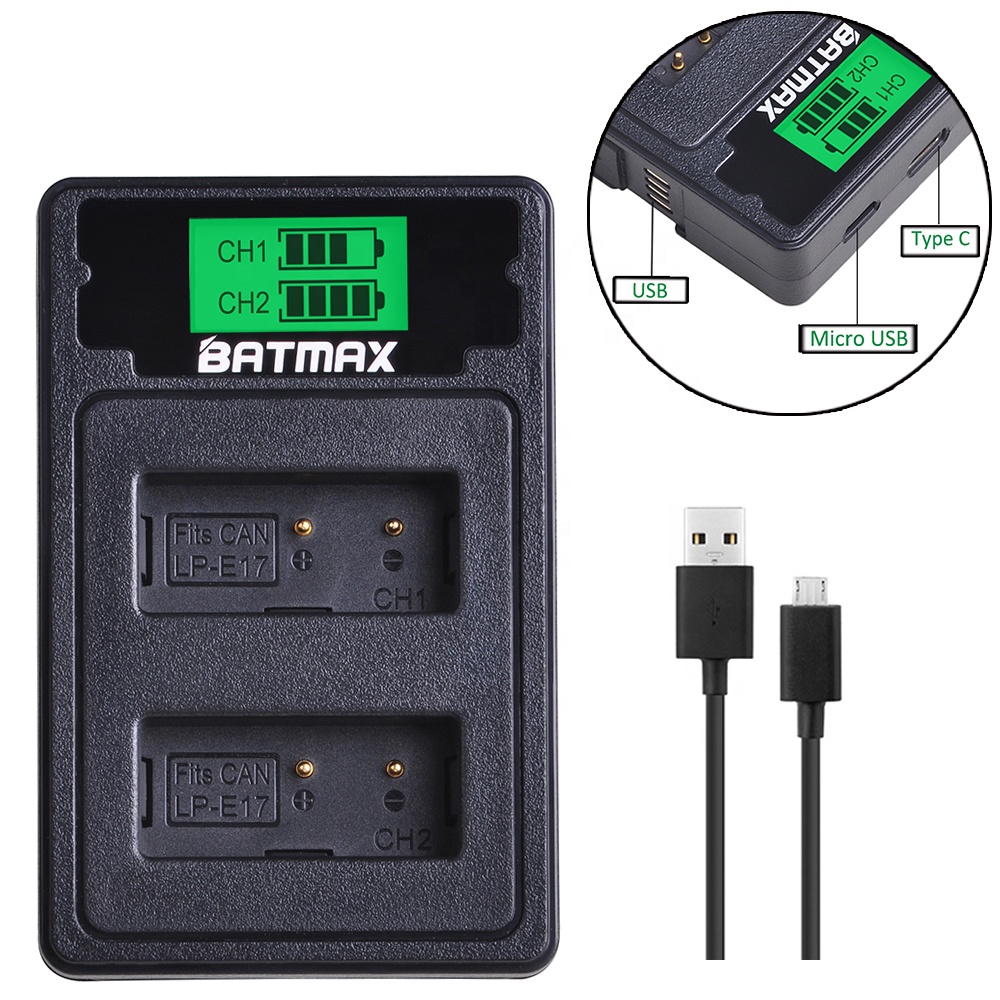 BATMAX LP-E17 LP E17 LPE17 ЖК dual usb зарядное устройство с портом типа C для цифровой однообъективной зеркальной камеры Canon EOS M3 M5 M6 77D 750D 760D T6i T6s 800D 8000D поцелуй X8i