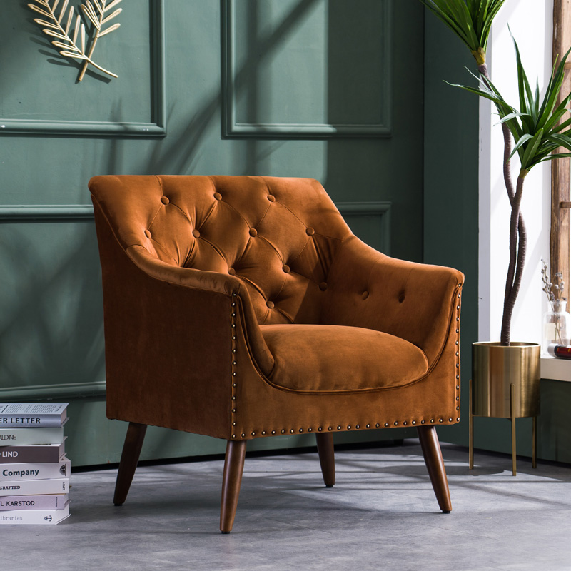 Современные бархатные ткани Nailhead Tufted кресло для гостиной