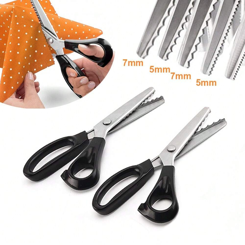 Professional Industrial Stainless Steel Lace Cutting Zigzag Shear Serrated Scissors Black Handle Fabric Sewing Tailor's Tool