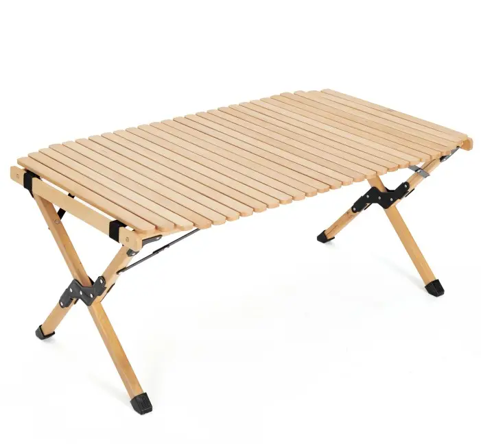 2020 Hot Seller Beech Wood Folding Picnic Wood Roll Camping Table