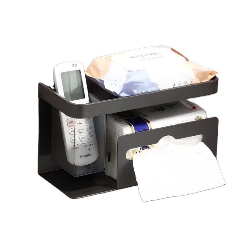 No Drill Self-Adhesive Bathroom Storage Rack Paper Towel Dispenser Box Tissue Roll Holder for Home Hotel Restaurant Office Use