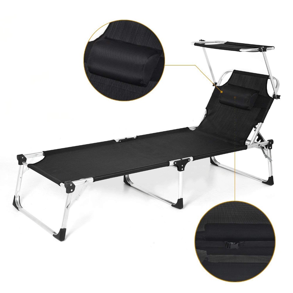 lightweight folding aluminum beach lounge beach sun bed with canopy